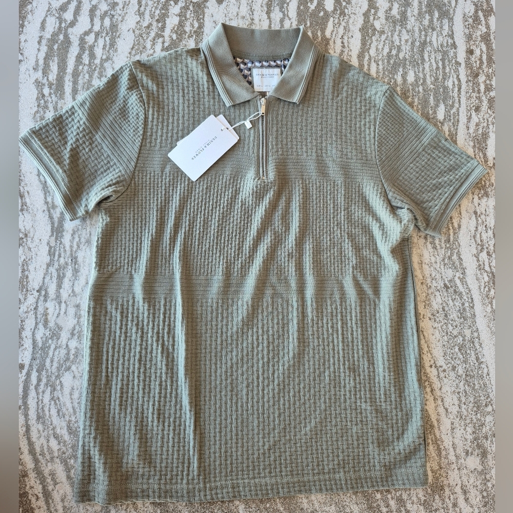 Denim & Flower Men's Jacquard Zip Up Polo Shirt New Size Large - Picture 2 of 2